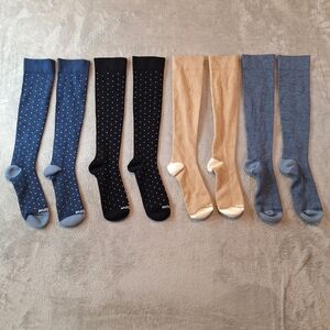 Wellow Compression Socks Size XL Blue Tan Black Polka Dot 4 Pairs